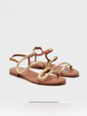 Tuckernuck Gold Metallic Strap Sandals with Tan Footbed